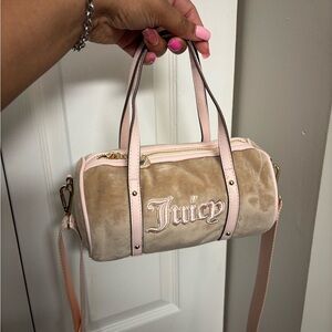 Juicy Couture Beige and Pink Velour Barrel Mini Bag